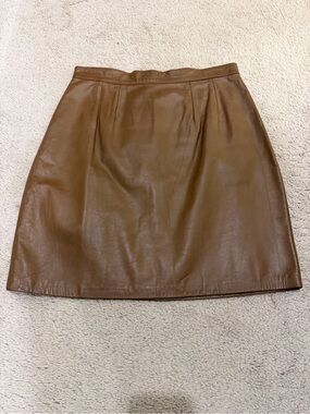 Ricky Nell Vintage Brown Genuine Leather A-Line Skirt Size 8